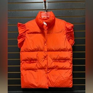 Bucket List Orange Ruffle Sleeve Puffer Vest L